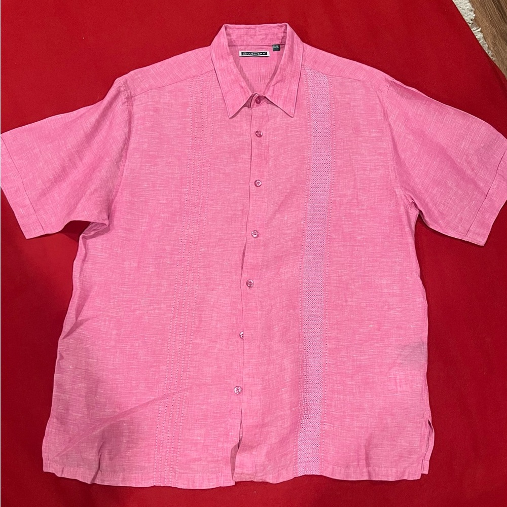 BUNDLE- get 2 Cubavera Men's Casual Button Down Shirts in Orange and Pink - Picture 5 of 6